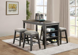 Wire-Brushed Gray Finish Set of 2 Counter Height Barstool Gray Chenille Upholstery Seat Nailhead B011P178966