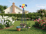 6.2ft Dark Blue 4-Blade Iron Windmill with 4-Leg Stand and Storage Shelf 23070968