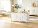 White Adjustable Shelves Sideboard Buffet Cabinet with Storage Drawers, Rubber Wood Top Coffee Bar 77054892
