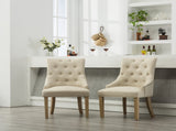 Tan Button Tufted Solid Wood Wingback Hostess Chairs with Nail Heads Set of 2 T2574P164608
