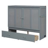Full Size Murphy Bed with USB Port and a Large Drawer, Gray N708P205903E