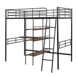 ZNTS Twin Size Metal Loft Bed and Built-in Desk and Shelves,Black WF288853AAB