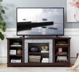 TV Media Stand with with Faux Stacked Stone Surround, Modern Entertainment Console with Open Storage W1758P187684