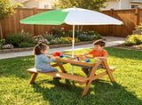 3-in-1 Kids Picnic Table with Adjustable Umbrella, Fir Wood Outdoor Activity Table Set with 95036669
