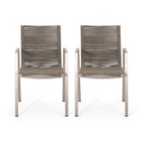 Outdoor Modern Aluminum Dining Chair with Rope Seat , Silver and Taupe 64679.00SIL