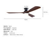 52 Inch Ceiling Fan with LED Light, 3 Solid Wood Blades, Reversible DC Motor, Remote Control, Modern W3816P585792
