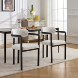 Modern Dining Room Chairs Set of 2, Mid-Century Upholstered Boucle Kitchen Dining Chairs with Black W3244P337430