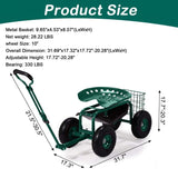 Rolling Garden Work Seat with Wheels, Garden Scooter with 360 Degree Swivel Seat Extendable Handle 82937416