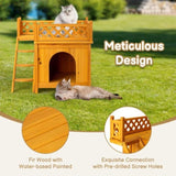 ZNTS 2-Story Wooden Feral Cat House Dog House for Outdoor and Indoor, Pet House with Stairs, Yellow 64064816