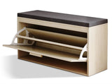 Rattan Shoe Rack, Hallway Shoe Bench, Shoe Cabinet with Flip-Drawer and Seat Cushion 76741085