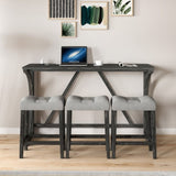 Bar Table Set with Power Outlet, Bar Table and Chairs Set, 4 Piece Dining Table Set, Industrial W487P333506