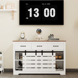 53" Farmhouse Sideboard Buffet Storage Cabinet with 3 Drawers, 2 Sliding Barn Doors, 2 Adjustable W1120P217802