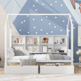 Wooden Twin Size House Bed with 2 Drawers,Kids Bed with Storage Shelf, White WF301456AAK