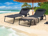 Oversized Patio Chaise Lounge, 27" Wide 4-Position Adjustable Backrest Folding Tanning Chair-Black 23769498