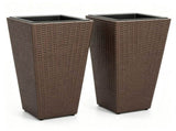 Set of 2 Rattan Planters with Removable Inner Pots, Metal Frame Adjustable Foot Pads for Garde 82335857