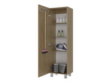 Vernon Slim Storage Cabinet with 4-Tier Shelf and Broom Hangers, Natural Oak B097P474304