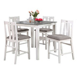 White Solid wood 5pc Counter Height Dining Set Table 4x Gray Linen Like Fabric Cushions Seats B011P230002