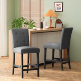Contemporary Fabric Button Tufted 26 Inch Counter Stools, Set of 2, Charcoal 71254.00CHAR
