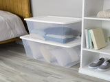 58 Quart Storage Box, Clear Plastic Storage Bin with Snap-on Lid, White, 8 Pack 24630416
