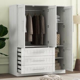 4 Door Wardrobe Armoire Closet with 3 Drawers, White 43584069