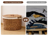 145L Round Laundry Hamper with Lid, Woven Natural Water Hyacinth Laundry Hamper 85727473