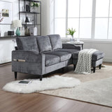 UNITED WE WIN Sofa for three, solid wood frame, Chenille fabric, side pocket, with two cup holders, W1568142738