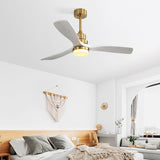 52 Inch Ceiling Fan With Dimmable Led Light 3 Solid Wood Blades Remote Control Reversible DC Motor W882P235358