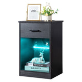 ZNTS FCH 40*35*60cm Particleboard Pasted Triamine Single Drawer With Socket With LED Light Bedside Table 80482414