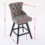 Swivel Velvet Barstools with Button Tufted Decoration and Wooden Legs, and Chrome Nailhead Trim, W1143P241330