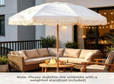 6ft Boho Patio with Tassels, Beech Wood Pole & Fiberglass Ribs, Push-Button Tilt Outdoor 12881833
