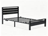 Twin Size Metal Bed Frame with 3-Panel Wood Grain Headboard, Built-in LED Light & Charging Station, 65759738