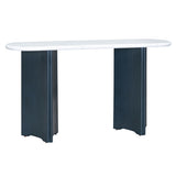 TREXM Narrow Console Table, Entryway Table with Oval Marble Top, Rustic Sofa Table with Curved Legs, N715P245728M