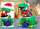 6FT Inflatable Christmas Dinosaur Santa Hat/Vest Gift Boxes, Bright LED Lights, Waterproof 30198205