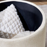 2-Piece Set Round Chenille Storage Ottoman, Equipped with a Drum Shaped Small Stool, Storage Space, W487P179601