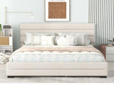 Queen Upholstered Platform Bed with Twin Size Trundle and Two Drawers, Beige 25388983
