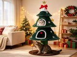 54 Christmas Cat Tree Tower, Holiday Tree Shaped Cat Furniture with 2 Washable Plush Condos, 00374784