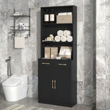 ZNTS Bathroom Storage Cabinet, Cabinet with Two Doors and Drawers, Adjustable Three-layer Open N725P186645B