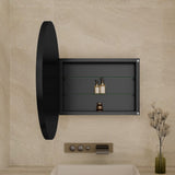 31.5 Inch Surface Mount Round Metal Framed Medicine Cabinet with Mirror and Adjustable Shelves Black W1435P194674