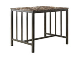 Black Metal Finish 3pc Counter Height Set Table and 2 Stools, Faux Marble Tabletop, Faux Leather B011P246322