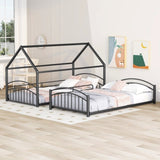 Twin Over Twin Metal Bunk Bed With Slide,Kids House Bed Black MF313919AAB