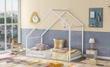 Twin Size Wooden House Bed, WHITE WF199745AAK