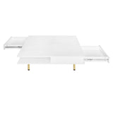 ON-TREND Exquisite High Gloss Coffee Table with 4 Golden Legs and 2 Small Drawers, 2-Tier Square WF315490AAK