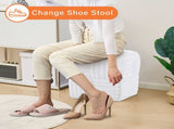Square Ottoman Foot Stool Corduroy Vanity Chair Bench with Padded Woven Footrest for Entryway Living 32381225