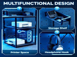 31.5" Gaming Desk with Bookshelf and Printer Stand Faux Carbon Fiber Veneer P2 Particleboard 73988009