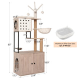 Cat Tree with Litter Box Enclosure - Modern Cat Condo with Scratching Posts, Feeding Bowl & W1687P304380