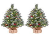 Set of 2 2FT Frosted Tabletop Christmas Trees with Warm White LED Lights, Pinecones & Berries, Green 60201351