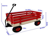 Red Wooden Wagon Cart with Folding Handle, Heavy Duty All-Terrain Kids Wagon for Outdoor, Garden, 57603140