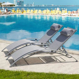 Outdoor Chaise Lounge Set of 2 Patio Recliner Chairs with Adjustable Backrest and Removable Pillow W1859109689