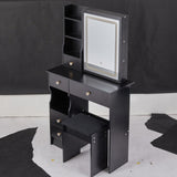 29.2" Small Size Left Drawer Desktop Vanity Table Cushioned Stool, Large Sliding, Touch Control, W3258P299612