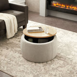 Round Storage Ottoman, 2 in 1 Function, Work as End table and Ottoman, Grey W48735177